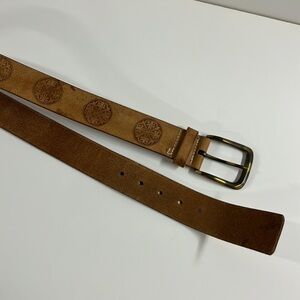 Leather Tan Medallion Embossed Casual Hippie-Chic Boho Belt SZ M